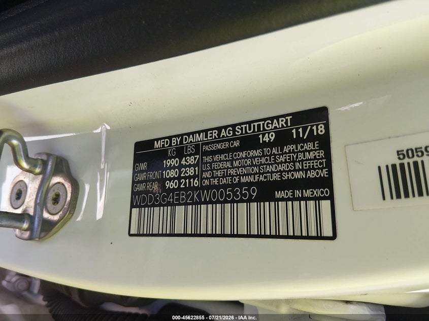 2019 Mercedes-Benz A 220 VIN: WDD3G4EB2KW005359 Lot: 45622855