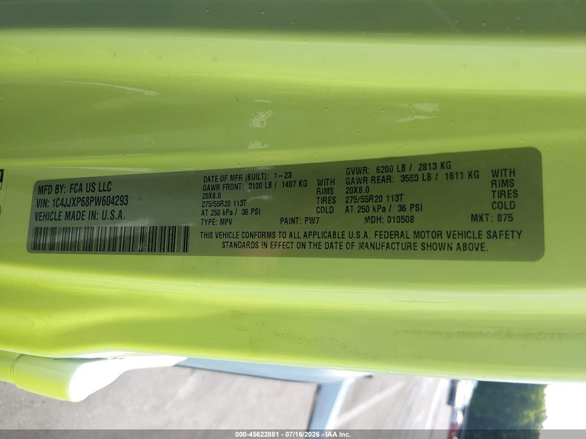 2023 Jeep Wrangler 4Xe Sahara 4X4 VIN: 1C4JJXP68PW604293 Lot: 45622881