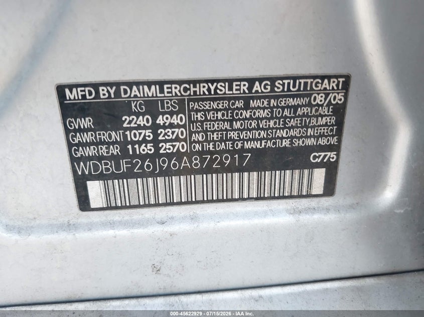 2006 MERCEDES-BENZ E 320 CDI SEDAN 3.2L I-6 DI, DOHC, TURBO, 201HP