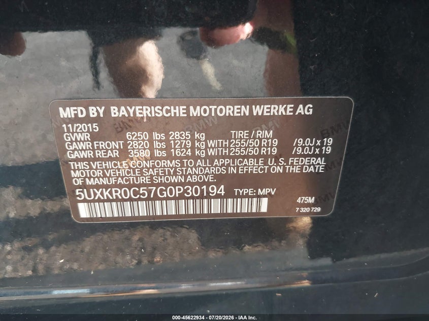 2016 BMW X5 xDrive35I VIN: 5UXKR0C57G0P30194 Lot: 45622934