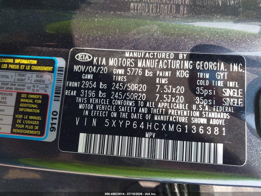 2021 Kia Telluride S VIN: 5XYP64HCXMG136381 Lot: 45623014