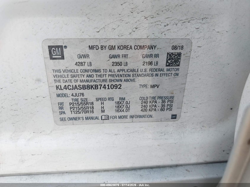 BUICK ENCORE 2019 VIN KL4CJASB8KB741092