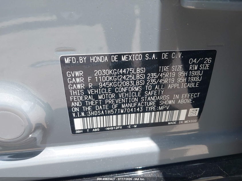 2026 Acura Adx A-Spec VIN: 3HDSA1H57TM704143 Lot: 45623427