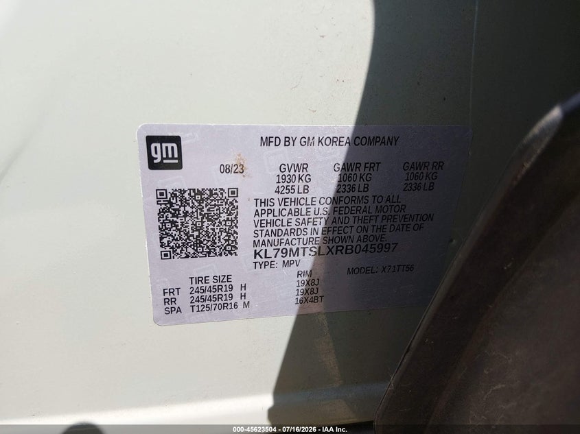 2024 Chevrolet Trailblazer Fwd Rs VIN: KL79MTSLXRB045997 Lot: 45623504