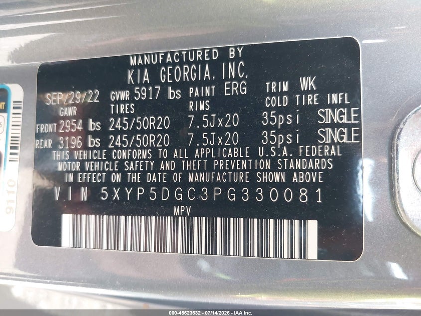 2023 Kia Telluride Sx Prestige VIN: 5XYP5DGC3PG330081 Lot: 45623532