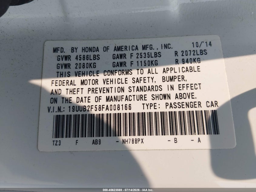 2015 Acura Tlx V6 Tech VIN: 19UUB2F58FA008166 Lot: 45623569