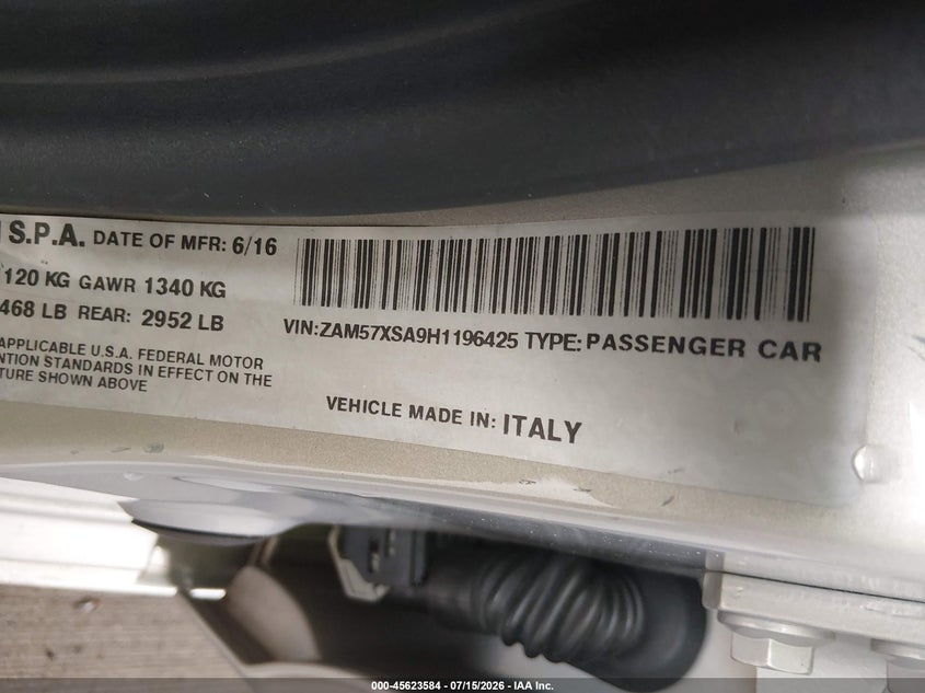 2017 Maserati Ghibli VIN: ZAM57XSA9H1196425 Lot: 45623584