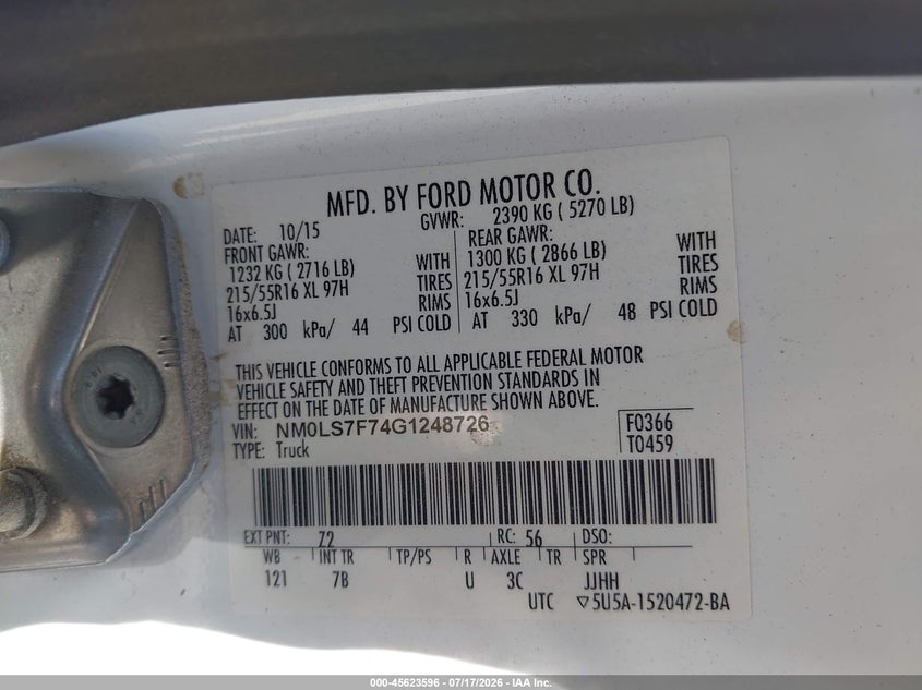 2016 Ford Transit Connect Xlt VIN: NM0LS7F74G1248726 Lot: 45623596