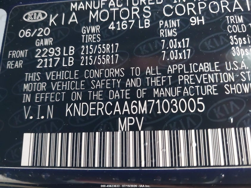 2021 Kia Seltos Ex VIN: KNDERCAA6M7103005 Lot: 45623633