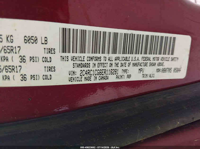 2014 Chrysler Town & Country Touring-L VIN: 2C4RC1CG6ER116281 Lot: 45623682