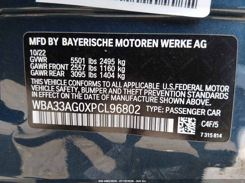 2023 BMW 530E xDrive VIN: WBA33AG0XPCL96802 Lot: 45623828