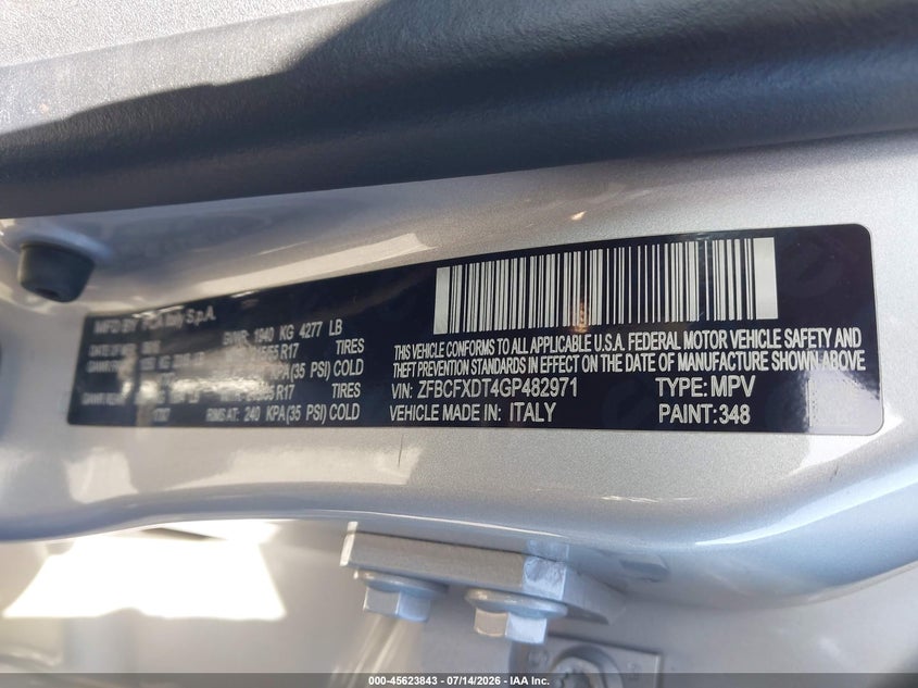 2016 Fiat 500X Lounge VIN: ZFBCFXDT4GP482971 Lot: 45623843