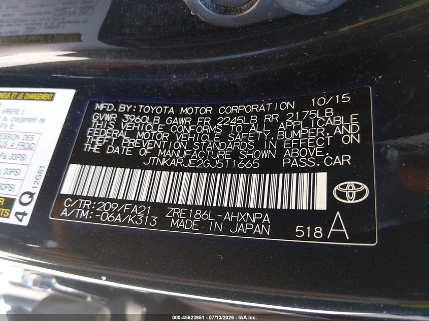 2016 Scion Im VIN: JTNKARJE2GJ511665 Lot: 45623951