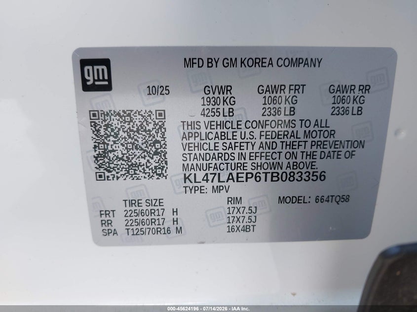 2026 Buick Envista Preferred Fwd VIN: KL47LAEP6TB083356 Lot: 45624196