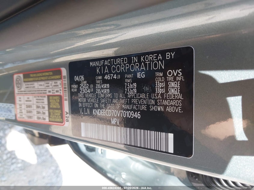 2027 Kia Seltos VIN: KNDEECD70V7010946 Lot: 45624350