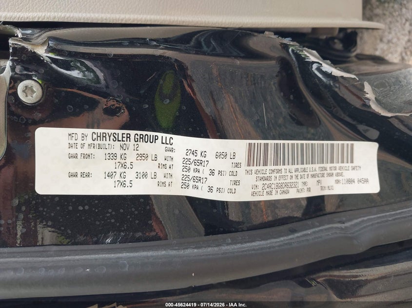 2013 Chrysler Town & Country Touring VIN: 2C4RC1BG8DR632321 Lot: 45624419