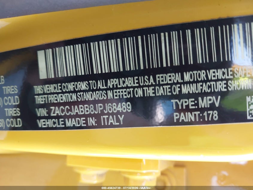 2018 Jeep Renegade Latitude Fwd VIN: ZACCJABB8JPJ68489 Lot: 45624739