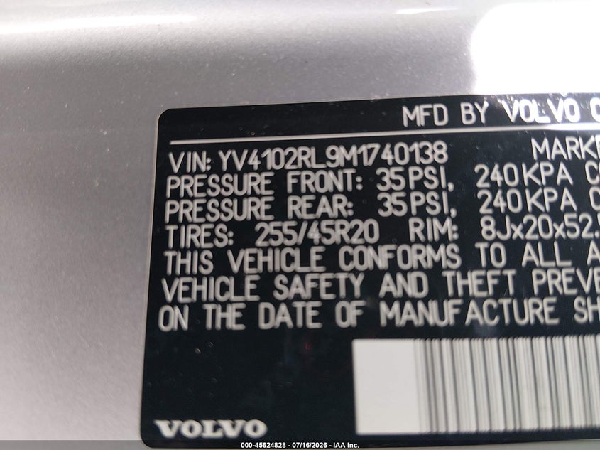 2021 Volvo Xc60 T5 Inscription VIN: YV4102RL9M1740138 Lot: 45624828
