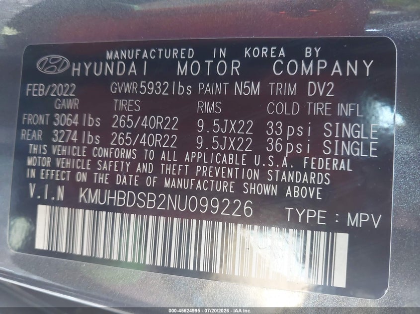 2022 Genesis Gv80 2.5T Awd VIN: KMUHBDSB2NU099226 Lot: 45624995