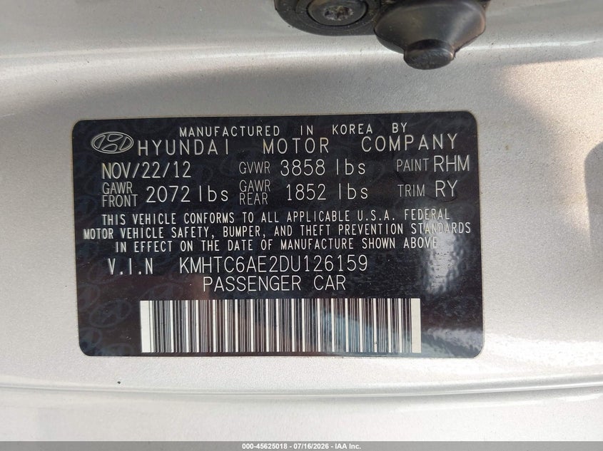 2013 Hyundai Veloster Turbo W/Blue VIN: KMHTC6AE2DU126159 Lot: 45625018