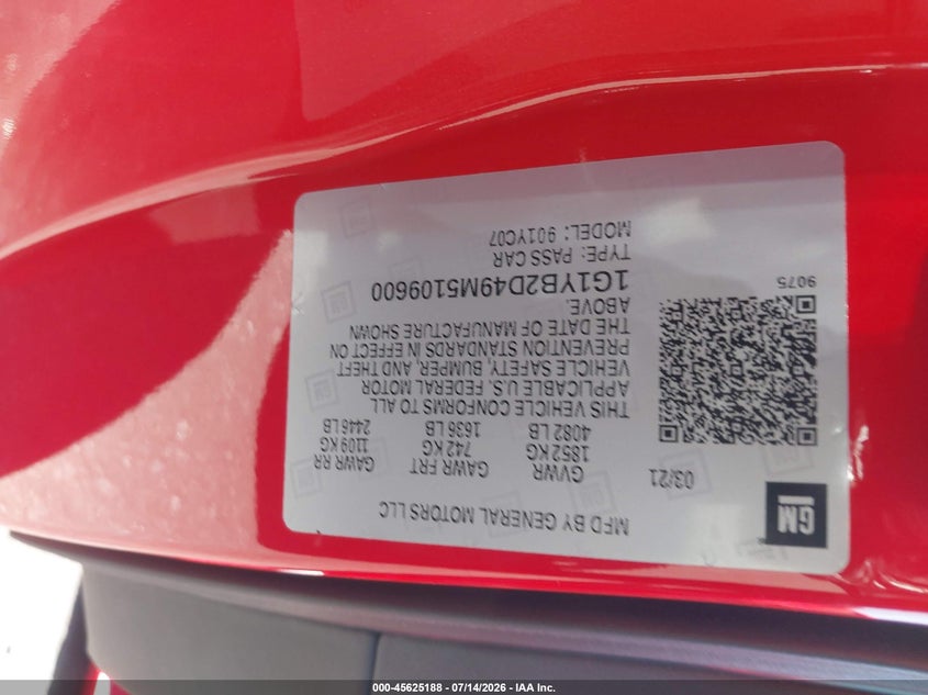 2021 Chevrolet Corvette Stingray Rwd 2Lt VIN: 1G1YB2D49M5109600 Lot: 45625188