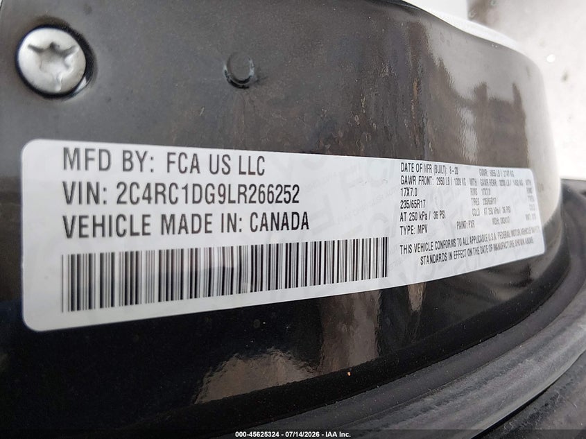 2020 Chrysler Voyager Lxi VIN: 2C4RC1DG9LR266252 Lot: 45625324