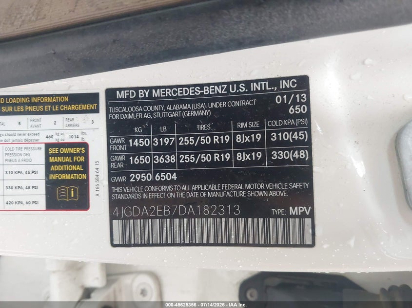 2013 Mercedes-Benz Ml 350 Bluetec 4Matic VIN: 4JGDA2EB7DA182313 Lot: 45625356