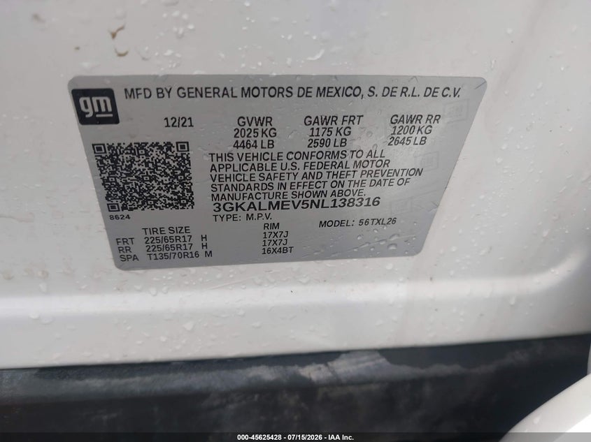 2022 GMC Terrain Fwd Sle VIN: 3GKALMEV5NL138316 Lot: 45625428