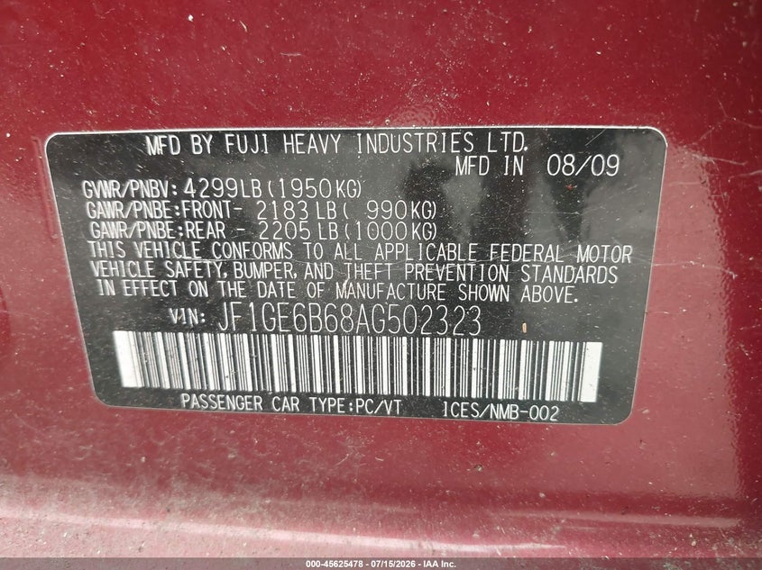 2010 SUBARU IMPREZA SEDAN 2.5L H-4 VVT, 170HP