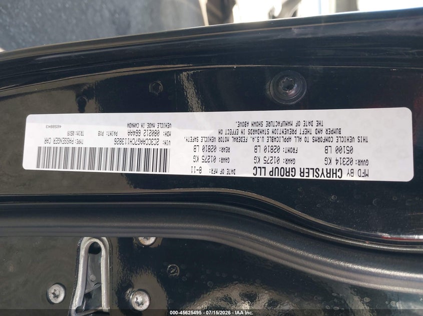 2012 Chrysler 300 VIN: 2C3CCAAG7CH113826 Lot: 45625495