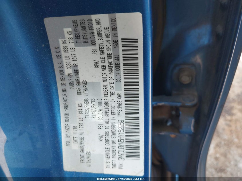 2017 Toyota Yaris Ia VIN: 3MYDLBYV5HY162259 Lot: 45625496