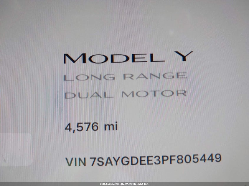 2023 Tesla Model Y Awd/Long Range Dual Motor All-Wheel Drive VIN: 7SAYGDEE3PF805449 Lot: 45625623
