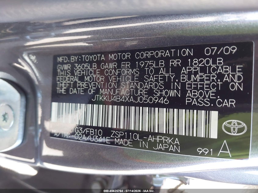 2010 Scion Xd VIN: JTKKU4B4XAJ050946 Lot: 45625764