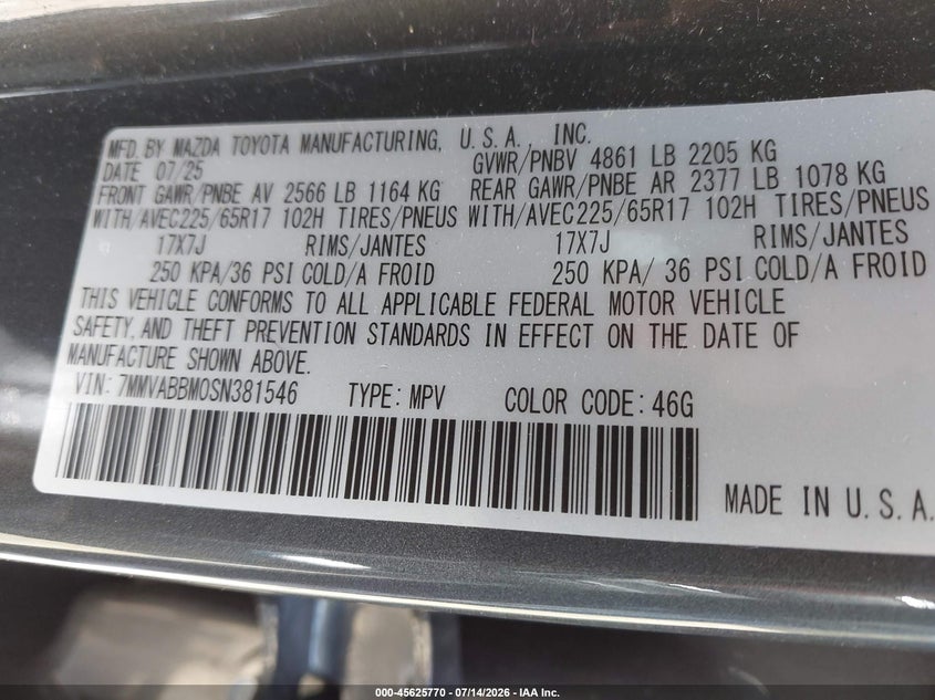 2025 Mazda Cx-50 2.5 S Preferred Package VIN: 7MMVABBM0SN381546 Lot: 45625770
