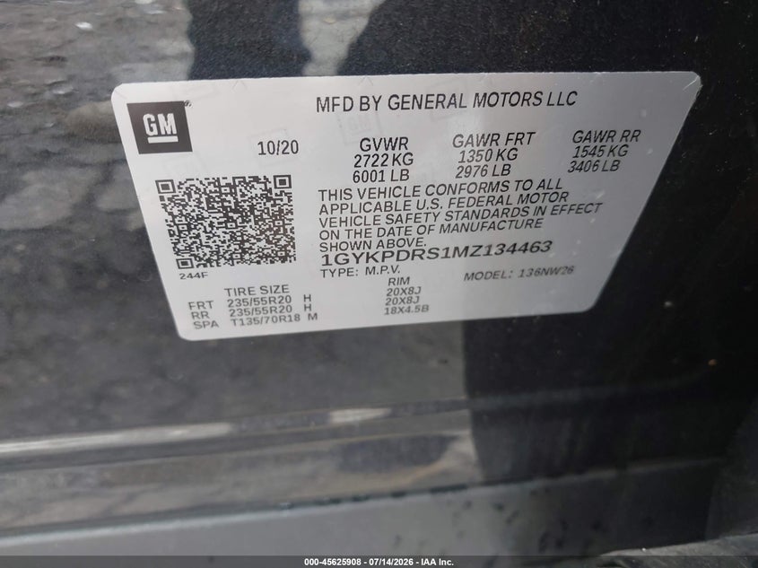 2021 Cadillac Xt6 Awd Premium Luxury VIN: 1GYKPDRS1MZ134463 Lot: 45625908