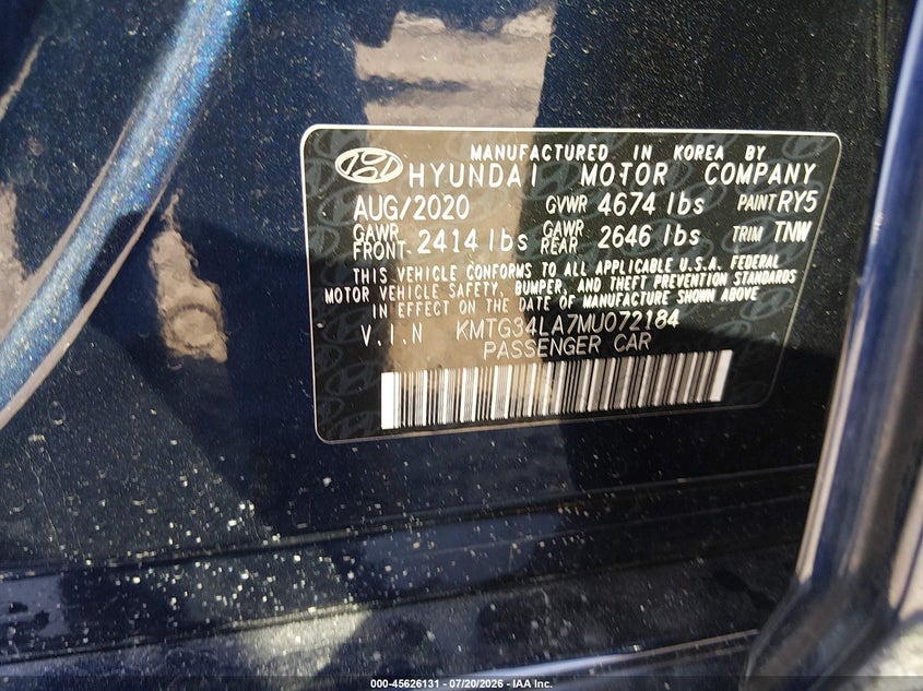 2021 Genesis G70 2.0T Rwd VIN: KMTG34LA7MU072184 Lot: 45626131