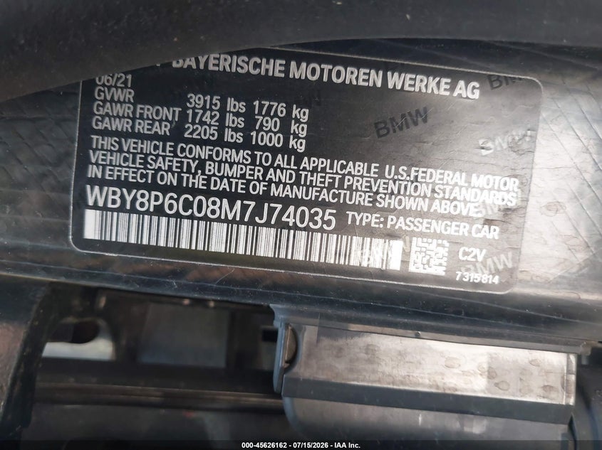 2021 BMW I3S 120Ah VIN: WBY8P6C08M7J74035 Lot: 45626162