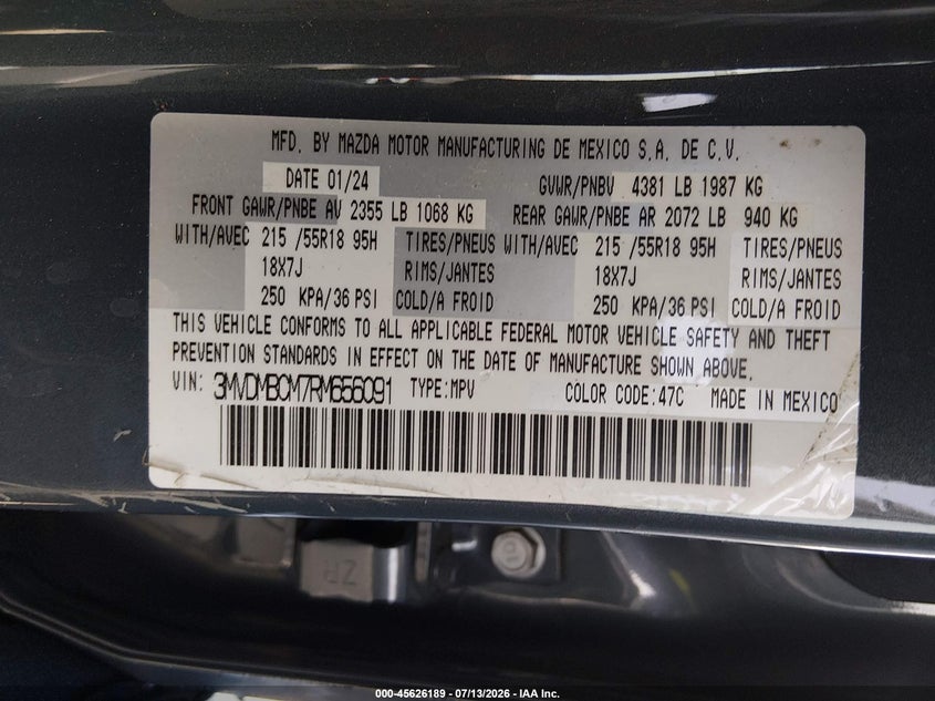 2024 Mazda Cx-30 2.5 S Carbon Edition VIN: 3MVDMBCM7RM656091 Lot: 45626189