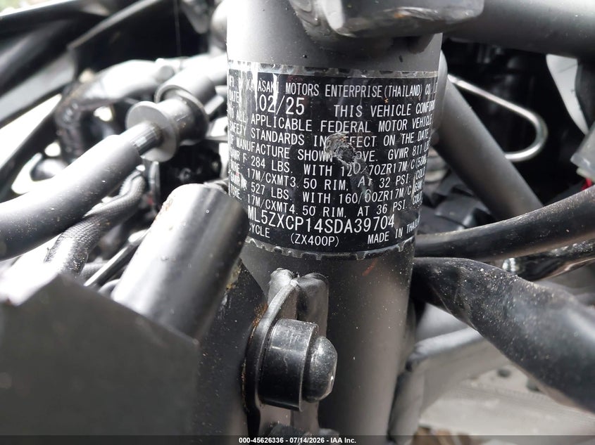 2025 Kawasaki Zx400 P VIN: ML5ZXCP14SDA39704 Lot: 45626336