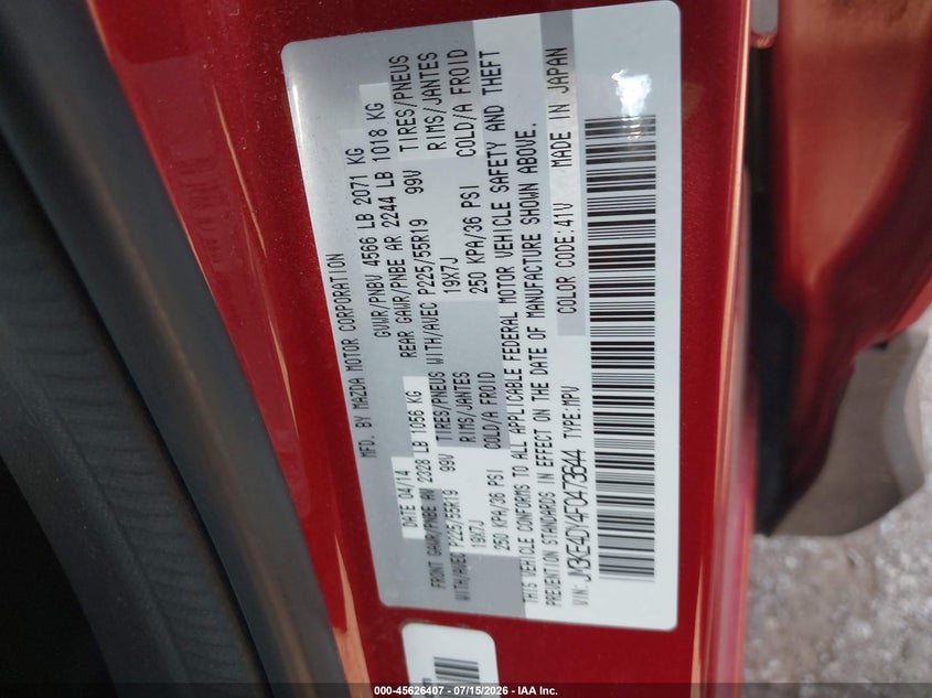 2015 Mazda Cx-5 Grand Touring VIN: JM3KE4DY4F0473644 Lot: 45626407