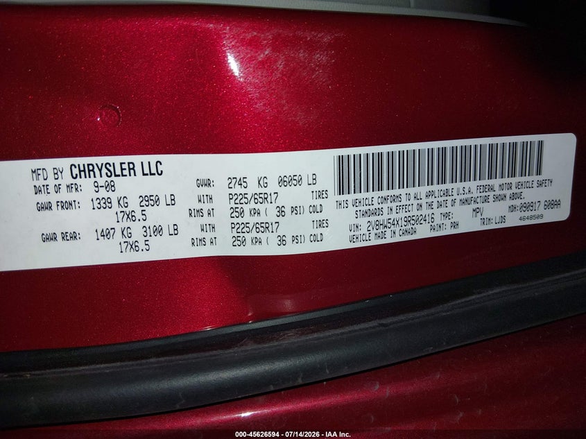 2009 Volkswagen Routan Sel VIN: 2V8HW54X19R502416 Lot: 45626594