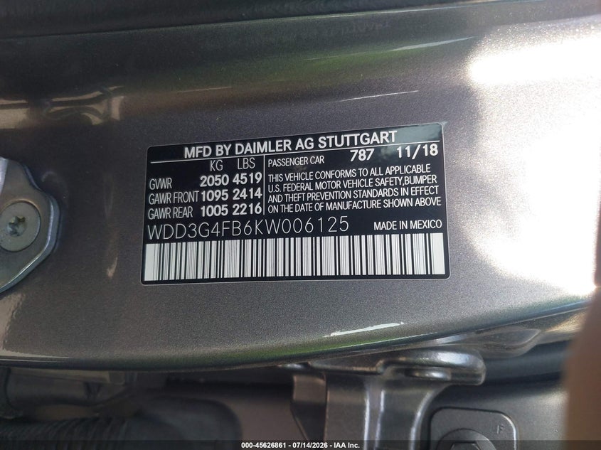 2019 Mercedes-Benz A 220 4Matic VIN: WDD3G4FB6KW006125 Lot: 45626861