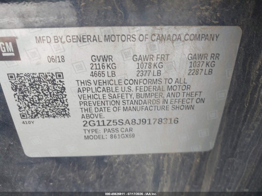 2018 Chevrolet Impala Ls VIN: 2G11Z5SA8J9178316 Lot: 45626911