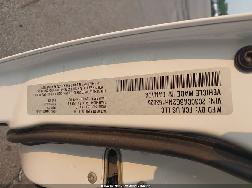 2022 Chrysler 300 S VIN: 2C3CCABG2NH163535 Lot: 45626933