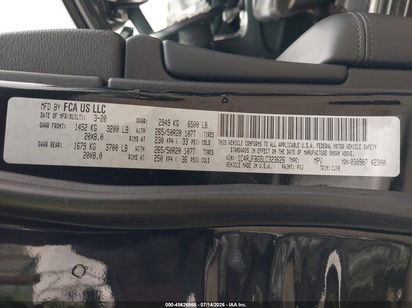 2020 Jeep Grand Cherokee Limited 4X4 VIN: 1C4RJFBG5LC323626 Lot: 45626966