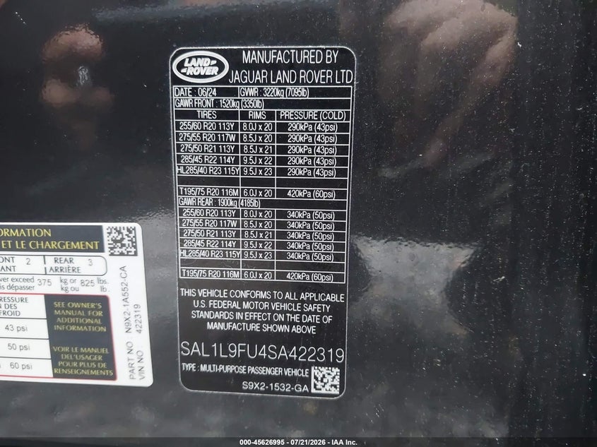 2025 Land Rover Range Rover Sport P400 Dynamic Se VIN: SAL1L9FU4SA422319 Lot: 45626995