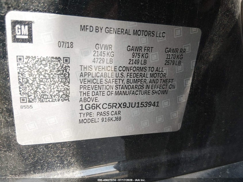 2018 Cadillac Ct6 Luxury VIN: 1G6KC5RX9JU153941 Lot: 45627074
