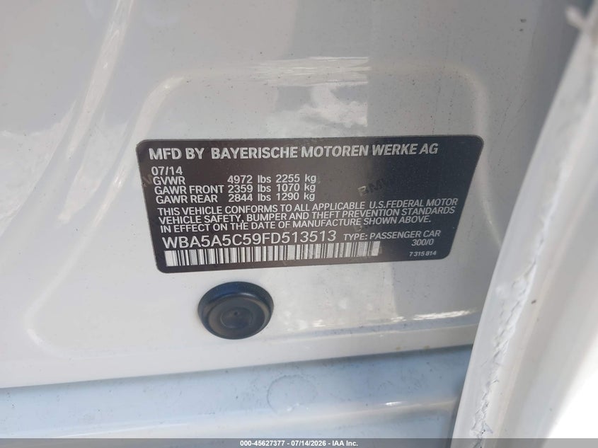 2015 BMW 528I VIN: WBA5A5C59FD513513 Lot: 45627377