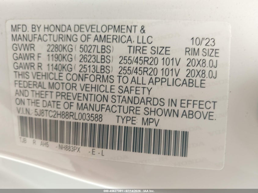 2024 Acura Rdx A-Spec Advance Package VIN: 5J8TC2H88RL003588 Lot: 45627381