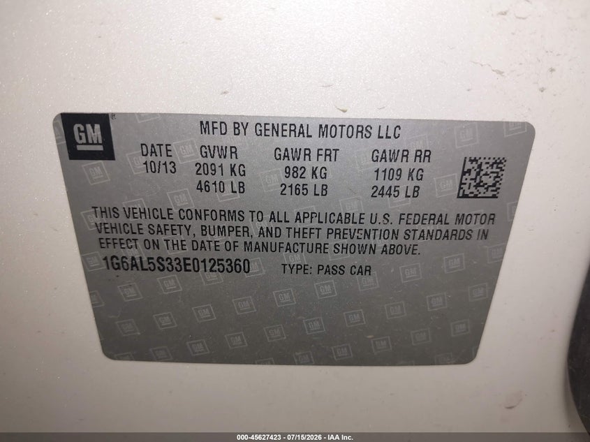 2014 Cadillac Ats Premium VIN: 1G6AL5S33E0125360 Lot: 45627423